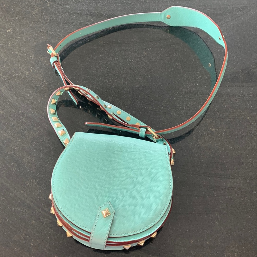 Rebecca Minkiff Skylar sea mist mini crossbody bag with gold grommets